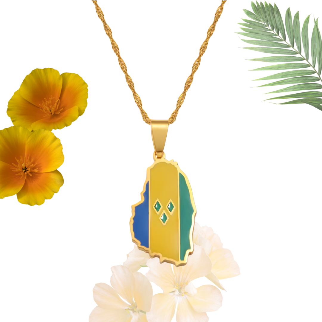 Gold St Vincent Flag Map Necklace