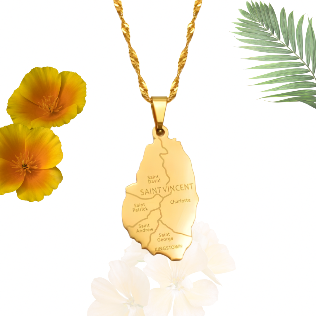 Gold St Vincent Country Map Necklace