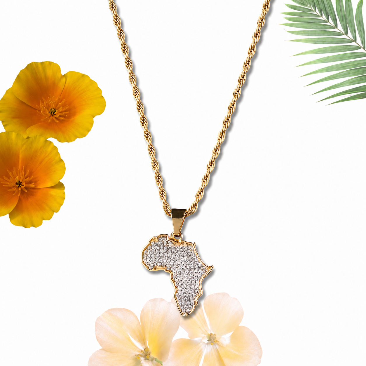 Gold Rhinestone Africa Map Necklace